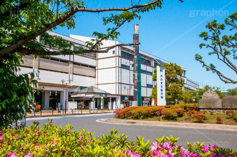 春の新木場駅前,新木場駅,新木場,駅,駅前,江東区,有楽町線,京葉線,りんかい線,春,spring,station,つつじ,ツツジ,ロータリー,木のまち