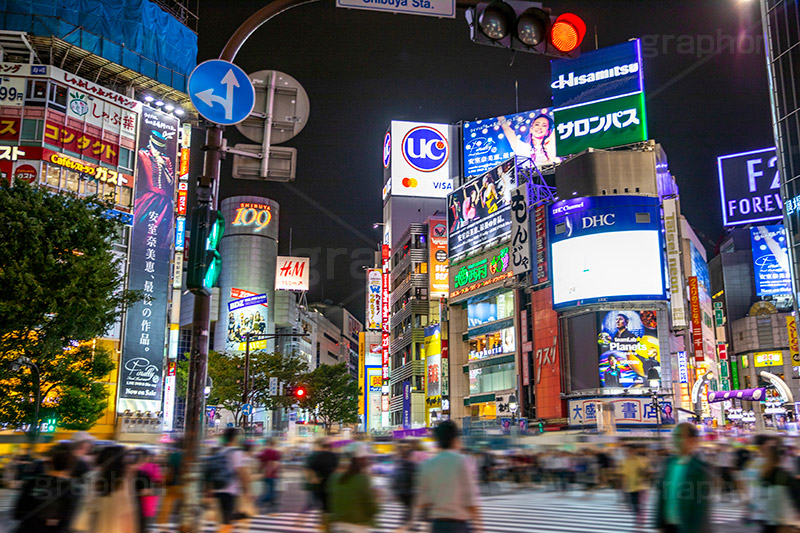 渋谷スクランブル交差点,渋谷,しぶや,ハチ公,観光,交差点,渋谷駅,駅前,スクランブル,外国人,海外,道玄坂,横断歩道,信号,雑踏,都会の雑踏,人混み,人物,混雑,夜,夜景,繫華街,夜の街,夜の町,shibuya,japan,office,フルサイズ撮影