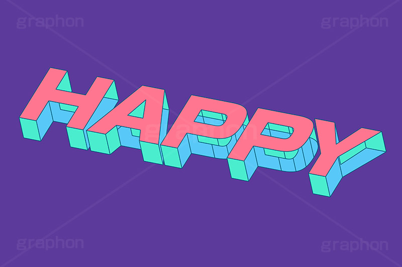 HAPPY,ハッピー,嬉しい,気分,気持ち,テンション,楽しい,テキスト,文字,3D,3D文字,立体,見出し,文言,ポップ,広告,宣伝,ポスター,チラシ,強調,アピール,プロモーション,メッセージ,販促,店舗,斜め,アイソメトリック,デザイン,イラスト,illustration,isometric,text,pop,appeal,poster,promotion,message