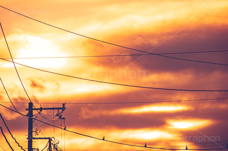 夕焼け,迫る雨雲,雨雲,ゲリラ豪雨,豪雨,積乱雲,夕暮れ,夕日,夕方,夕,日の入り,染,雲,空,日没,現象,沈,空/天気,お天気,天気,怪しい,電線,電柱,住宅街,fantasy,sunset,sky,フルサイズ撮影