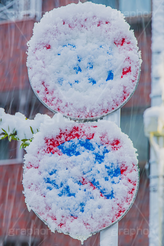 全く表記が見えない看板,看板,標示,交通,雪,冬,積もる,降る,寒波,大雪,snow,フルサイズ撮影