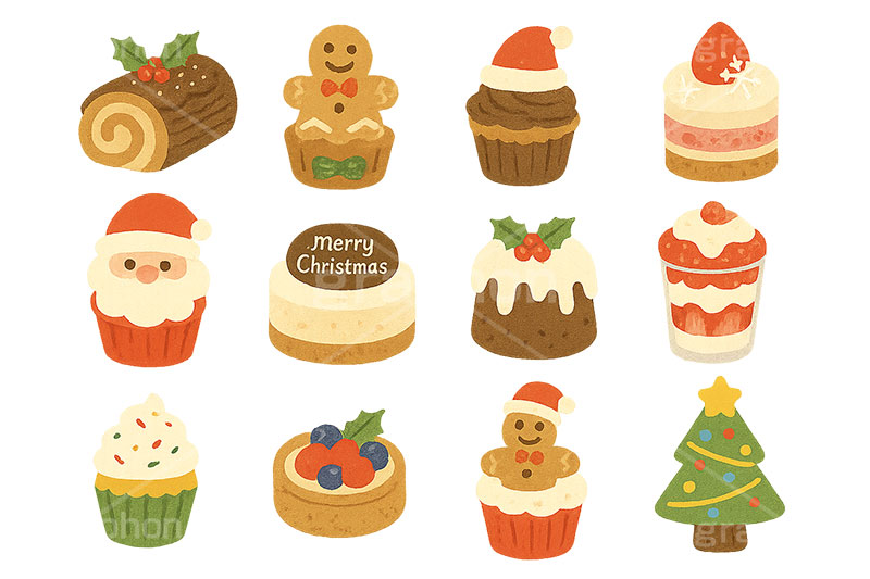 クリスマス・スイーツ,スイーツ,デザート,ケーキ,カップケーキ,ブッシュドノエル,ジンジャブレッドクッキー,ジンジャークッキー,ジンジャーマンクッキー,甘味,お菓子,菓子,ヒイラギ,ひいらぎ,柊,サンタ,サンタクロース,クリスマス,イベント,冬,アイコン,マーク,icon,mark,christmas,winter,event,sweets,dessert,cake,santa