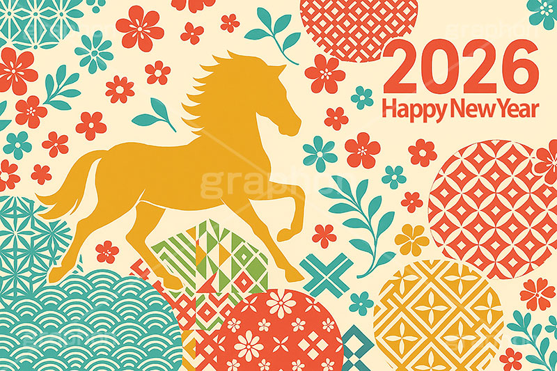 午年シンプルイラスト,和柄,花柄,馬イラスト,午,馬,うま,ウマ,午年,干支,正月,お正月,年賀状,2026午年,2026,午年年賀状,新年,HappyNewYear,ハッピーニューイヤー,シルエット,ニューイヤー,アニバーサリー,イラスト,illustration,japan,horse,silhouette