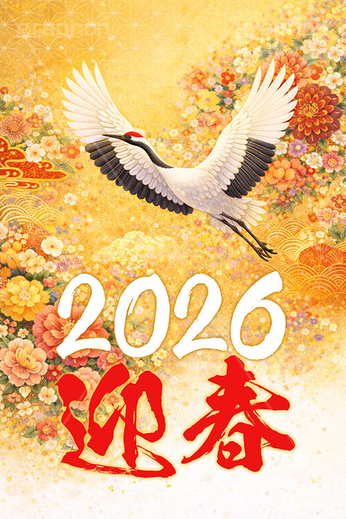 鶴のイラスト,2026,迎春,花柄,和柄,鶴,つる,ツル,野鳥,鳥,屛風,めでたい,正月,お正月,年賀状,新年,ニューイヤー,アニバーサリー,イラスト,illustration,japan,crane