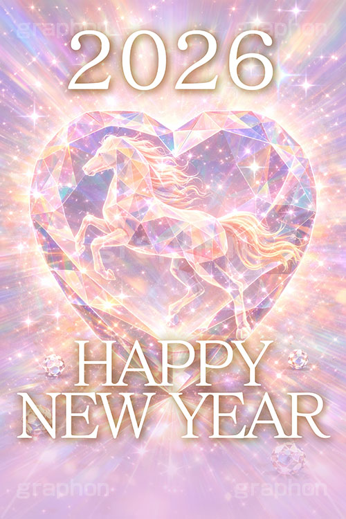 Jewel Horse,2026,HappyNewYear,ハッピーニューイヤー,ジュエル,宝石,ダイヤ,クリスタカット,ハート,愛,宝物,宝,馬イラスト,午,馬,うま,ウマ,キラキラ,輝く,輝,午年,干支,正月,お正月,年賀状,2026午年,午年年賀状,新年,ニューイヤー,アニバーサリー,イラスト,illustration,japan,horse,jewel,crystal,heart,love