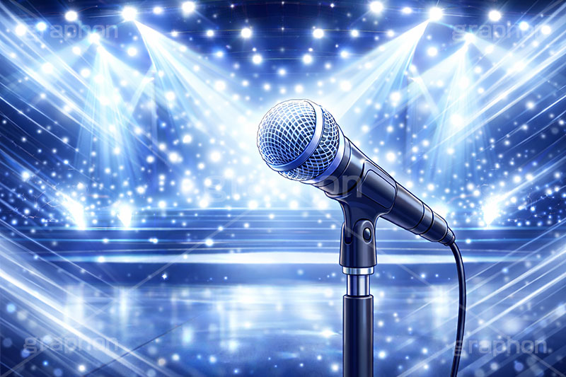 ライブステージ,マイク,マイクスタンド,ステージ,推し,推し活,舞台,ライブ,ライヴ,コンサート,アイドル,シアター,ホール,背景,照明,音楽,主役,ミュージック,ライト,スポットライト,イラスト,illustration,light,frame,hall,theater,live,stage,music,mic