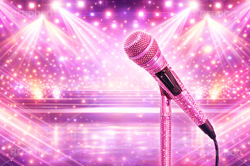 ライブステージ,マイク,マイクスタンド,ステージ,推し,推し活,舞台,ライブ,ライヴ,コンサート,アイドル,シアター,ホール,背景,照明,音楽,主役,ミュージック,ライト,スポットライト,イラスト,illustration,light,frame,hall,theater,live,stage,music,mic