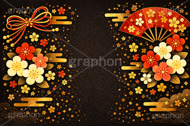 和柄背景,年賀,年賀状,お正月,正月,和柄,花柄,和,和風,派手,豪華,雲柄,波柄,紐,扇子,梅,おめでたい,ひな祭り,雛祭り,ひなまつり,event,japan