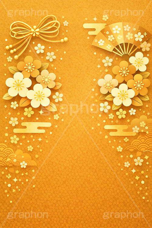 和柄背景,年賀,年賀状,お正月,正月,和柄,花柄,和,和風,派手,豪華,雲柄,波柄,紐,扇子,梅,金,ゴールド,金箔,おめでたい,ひな祭り,雛祭り,ひなまつり,event,japan