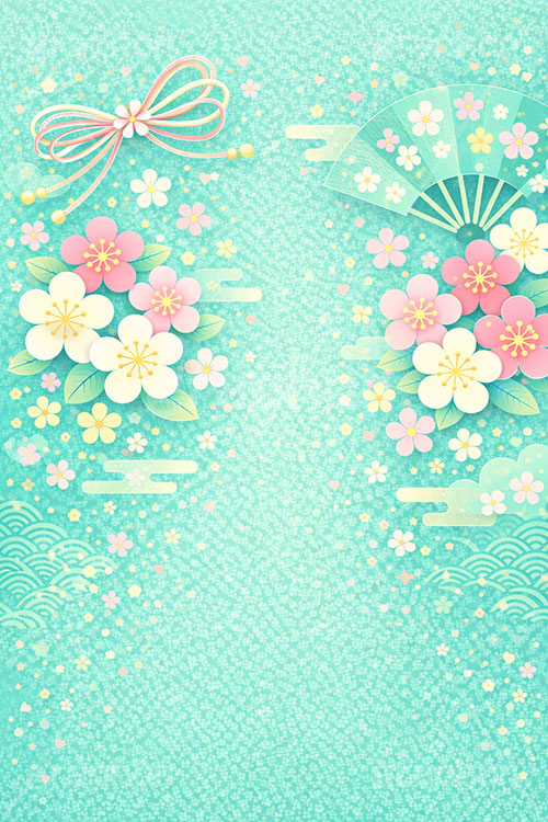 和柄背景,年賀,年賀状,お正月,正月,和柄,花柄,和,和風,派手,豪華,雲柄,波柄,紐,扇子,梅,おめでたい,ひな祭り,雛祭り,ひなまつり,event,japan