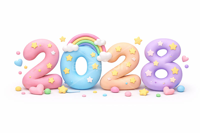 2028(クレイ),年号,西暦,クレイ,クレイアート,ねんど,粘土,虹,星,レインボー,年賀状,お正月,正月,年明け,新年,ニューイヤー,アニバーサリー,イベント,行事,ポップ,かわいい,カワイイ,可愛い,メッセージ,テキスト,message,text,POP,event,anniversary,clay,rainbow,2028