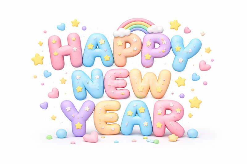 HappyNewYear,ハッピーニューイヤー,クレイ,クレイアート,ねんど,粘土,虹,星,年賀状,お正月,正月,年明け,新年,ニューイヤー,アニバーサリー,イベント,行事,レインボー,ポップ,かわいい,カワイイ,可愛い,メッセージ,テキスト,message,text,POP,event,anniversary,clay,rainbow