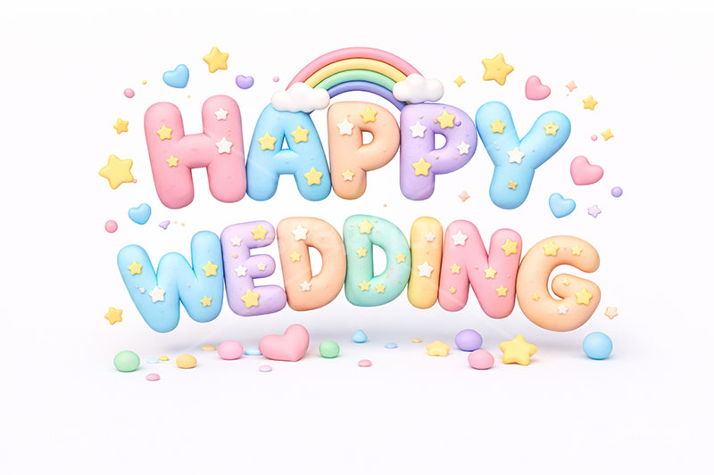 HappyWedding,ハッピーウェディング,ウェディング,結婚,結婚式,クレイ,クレイアート,ねんど,粘土,虹,星,お祝い,アニバーサリー,イベント,行事,レインボー,ポップ,かわいい,カワイイ,可愛い,メッセージ,テキスト,message,text,POP,event,anniversary,clay,rainbow
