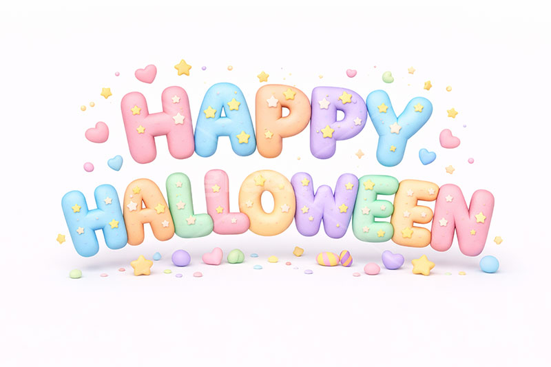 HappyHalloween,ハッピーハロウィン,ハロウィン,ハロウィーン,カボチャ,パンプキン,ジャックオランタン,ジャックオーランタン,おばけ,オバケ,ゴースト,キャンディ,骸骨,ガイコツ,コウモリ,蝙蝠,魔女,帽子,クレイ,クレイアート,ねんど,粘土,虹,星,レインボー,ポップ,かわいい,カワイイ,可愛い,メッセージ,テキスト,message,text,POP,event,anniversary,clay,rainbow,halloween