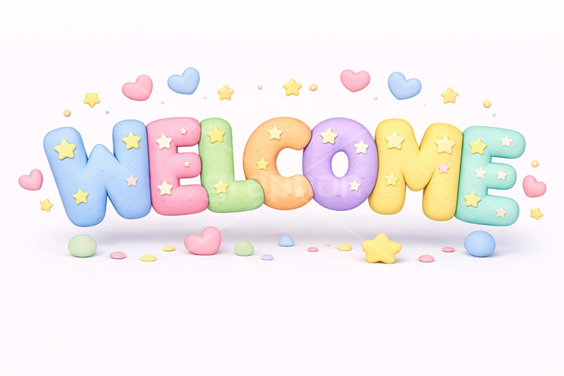 WELCOME,welcome,ウェルカム,ようこそ,歓迎,招待,クレイ,クレイアート,ねんど,粘土,虹,星,レインボー,ポップ,かわいい,カワイイ,可愛い,メッセージ,テキスト,message,text,POP,clay,rainbow