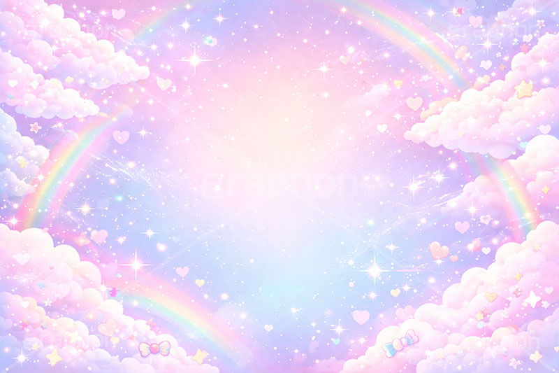 メルヘン背景,レインボー,七色,なないろ,カラフル,メルヘン,パステル,かわいい,カワイイ,キラキラ,可愛い,空,雲,天空,イラスト,illustration,japan,rainbow,colorful,pastel,cute