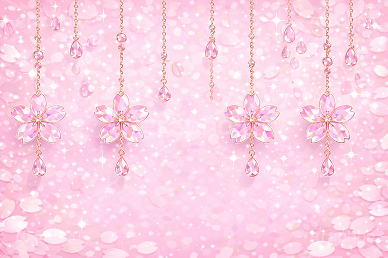 ジュエリー・ブロッサム,宝石,アクセ,ジュエリー,クリスタル,チェーン,桜,さくら,サクラ,花見,しずく,雫,ブロッサム,春,花,花びら,花弁,背景,キラキラ,イラスト,blossom,spring,flower,glass,jewel