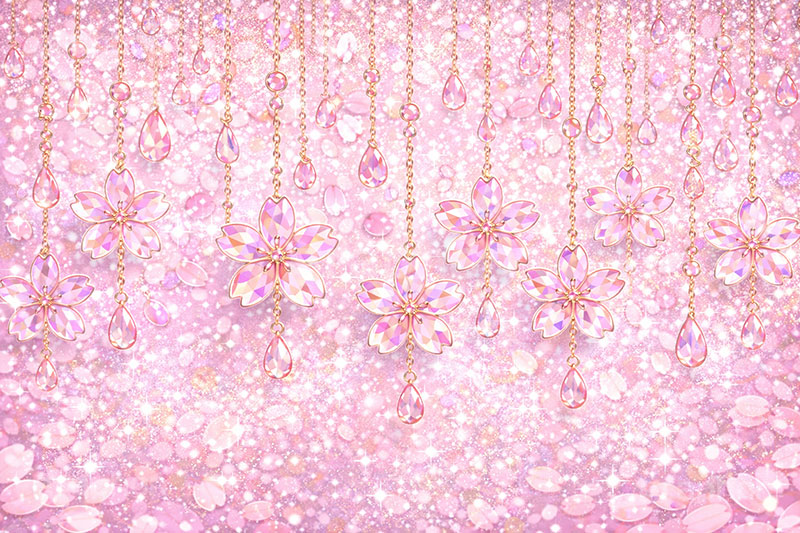 ジュエリー・ブロッサム,宝石,アクセ,ジュエリー,クリスタル,チェーン,桜,さくら,サクラ,花見,しずく,雫,ブロッサム,春,花,花びら,花弁,背景,キラキラ,イラスト,blossom,spring,flower,glass,jewel