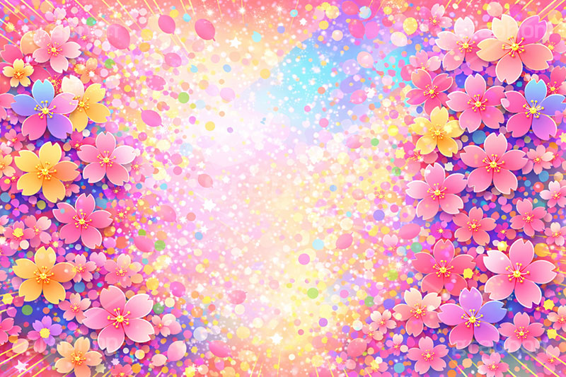 カラフル・ブロッサム,カラフル,桜,さくら,サクラ,花見,ブロッサム,春,花,花びら,花弁,背景,POP,ポップ,イラスト,blossom,spring,flower,colorful