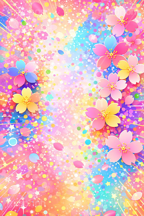 カラフル・ブロッサム,カラフル,桜,さくら,サクラ,花見,ブロッサム,春,花,花びら,花弁,背景,POP,ポップ,イラスト,blossom,spring,flower,colorful