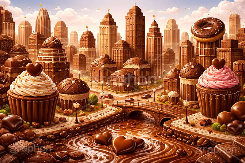 チョコレート都市,たくさんのチョコレート,都市,街,都会,童話,おとぎ話,ビル,バレンタイン,バレンタインデー,チョコレート,菓子,お菓子,告白,愛,恋,恋愛,ラブ,らぶ,女子力,ガーリー,甘い,スイーツ,chocolate,valentine,sweet,building,AI生成素材