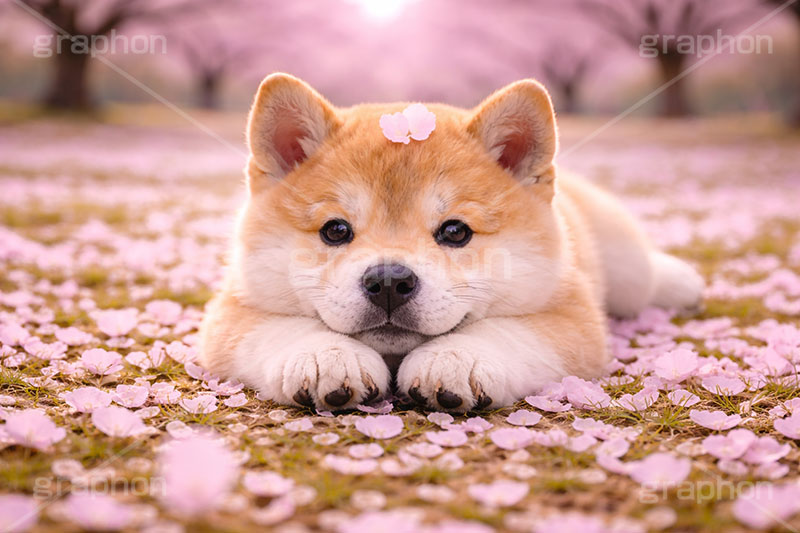 桜のじゅうたん,桜,さくら,サクラ,春,花見,花弁,花びら,散る,桜の花びら,公園,散歩,豆柴の子犬,公園,いぬ,イヌ,犬,子犬,ドッグ,豆柴,かわいい,カワイイ,可愛い,キュート,ペット,動物,cute,pet,dog,spring,AI生成素材
