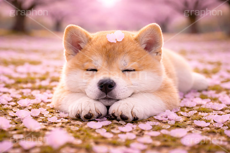 うたた寝,うたたね,スヤスヤ,昼寝,居眠り,桜のじゅうたん,桜,さくら,サクラ,春,花見,花弁,花びら,散る,桜の花びら,公園,散歩,豆柴の子犬,公園,いぬ,イヌ,犬,子犬,ドッグ,豆柴,かわいい,カワイイ,可愛い,キュート,ペット,動物,cute,pet,dog,spring,AI生成素材