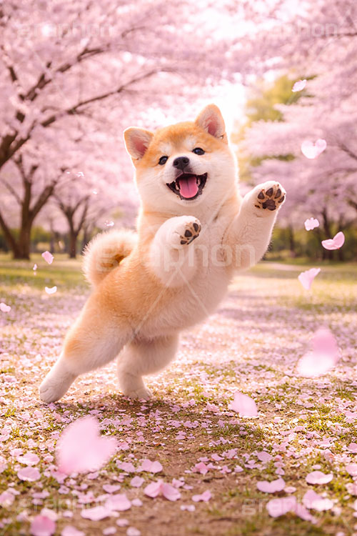春の散歩,じゃれる,桜のじゅうたん,桜,さくら,サクラ,春,花見,花弁,花びら,散る,桜の花びら,花吹雪,公園,散歩,豆柴の子犬,公園,いぬ,イヌ,犬,子犬,ドッグ,豆柴,かわいい,カワイイ,可愛い,キュート,ペット,動物,cute,pet,dog,spring,AI生成素材