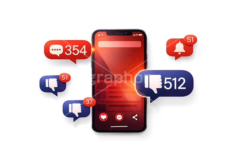 炎上,トレンド,フォロワー,フォロー,依存,依存症,誹謗中傷,誹謗,中傷,SNS,スマホ,スマートフォン,通知,デジタル,コミュニケーション,いいね,グッド,バッド,お気に入り,コメント,吹き出し,フキダシ,共有,ポップアップ,UI,プラットフォーム,メディア,アイコン,ニュース,記事,news,icon,digital,phone,bell,good,bad,communication,media,AI生成素材