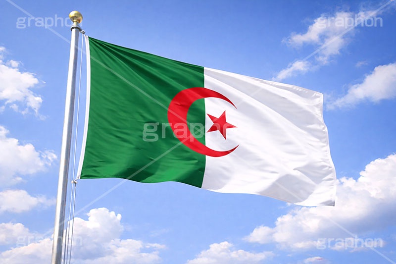 アルジェリア民主人民共和国の国旗,アルジェリア民主人民共和国,アルジェリア,国旗,旗,国際,国,象徴,なびく,シンボル,マーク,青空,宣言,政治,首相,首脳,大統領,経済,選挙,president,flag,country,algeria,AI生成素材