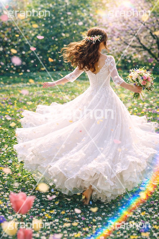 春のウェディング,ウェディング,ウェディングドレス,ドレス,ブーケ,花嫁,春の花畑,春,花畑,草原,公園,スプリング,花,花吹雪,花弁,花びら,桜,さくら,フラワー,花,人物,女性,女,フレア,flare,wedding,bouquet,spring,flower,AI生成素材