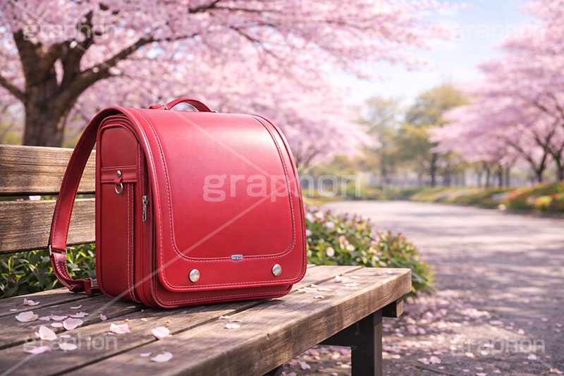 新入学,ランドセル,入学式,新学期,入学,学校,小学校,小学生,通学,公園,満開,桜,さくら,サクラ,花見,ブロッサム,春,花,花びら,花弁,背景,blossom,spring,flower,school,AI生成素材