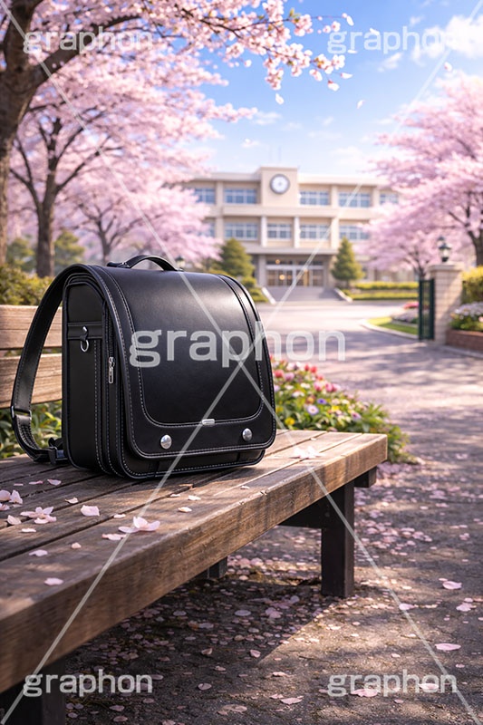 新入学,ランドセル,入学式,春の学校,新学期,入学,学校,校門,小学校,小学生,通学,満開,桜,さくら,サクラ,花見,ブロッサム,春,花,花びら,花弁,背景,blossom,spring,flower,school,AI生成素材