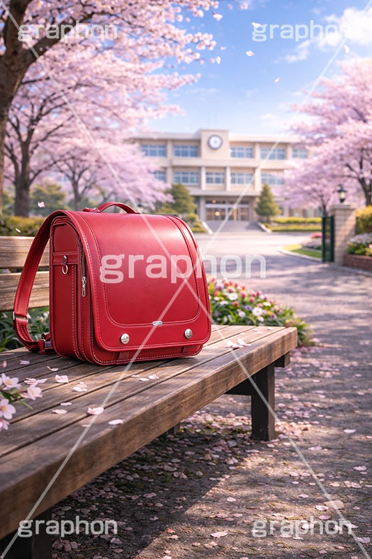 新入学,ランドセル,入学式,春の学校,新学期,入学,学校,校門,小学校,小学生,通学,満開,桜,さくら,サクラ,花見,ブロッサム,春,花,花びら,花弁,背景,blossom,spring,flower,school,AI生成素材