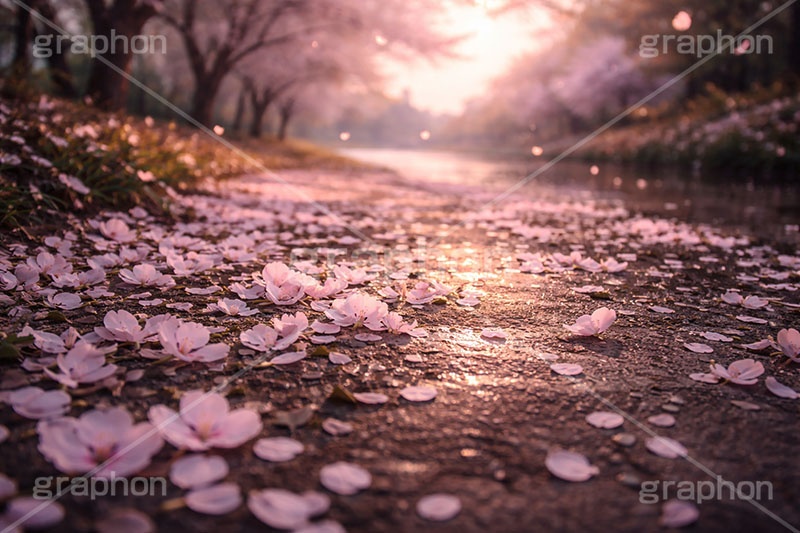 春の終わり,エモい,寂しい,哀愁,桜の花びら,桜,地面,ソメイヨシノ,さくら,サクラ,花,お花,フラワー,はな,春,花びら,花弁,はなびら,散る,終わり,桜吹雪,地面,blossom,japan,flower,AI生成素材