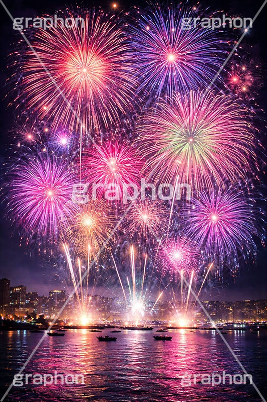 打ち上げ花火,花火,はなび,花火大会,祭り,夏祭り,夏,火花,風物詩,打ち上げ,打上,打上花火,華火,煙火,綺麗,きれい,キレイ,火薬,火,季語,まつり,派手,スターマイン,アニバーサリー,anniversary,fireworks,AI生成素材