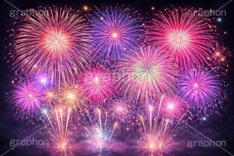 打ち上げ花火,花火,はなび,花火大会,祭り,夏祭り,夏,火花,風物詩,打ち上げ,打上,打上花火,華火,煙火,綺麗,きれい,キレイ,火薬,火,季語,まつり,派手,スターマイン,アニバーサリー,anniversary,fireworks,AI生成素材