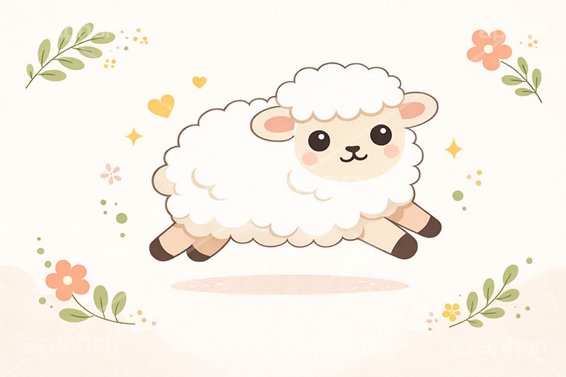 ひつじ,羊,ヒツジ,シープ,未,未年,干支,可愛い,かわいい,カワイイ,もこもこ,モコモコ,イラスト,illustration,sheep,cute,AI生成素材
