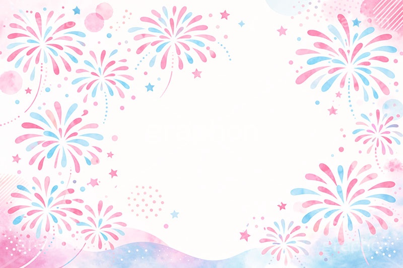 花火フレーム,花火柄,花火,打上げ,打ち上げ,夏祭り,祭り,夜,花火大会,夏,風物詩,季語,模様,もよう,柄,がら,サマー,和,和風,水彩,フレーム,frame,summer,fireworks,japan,AI生成素材