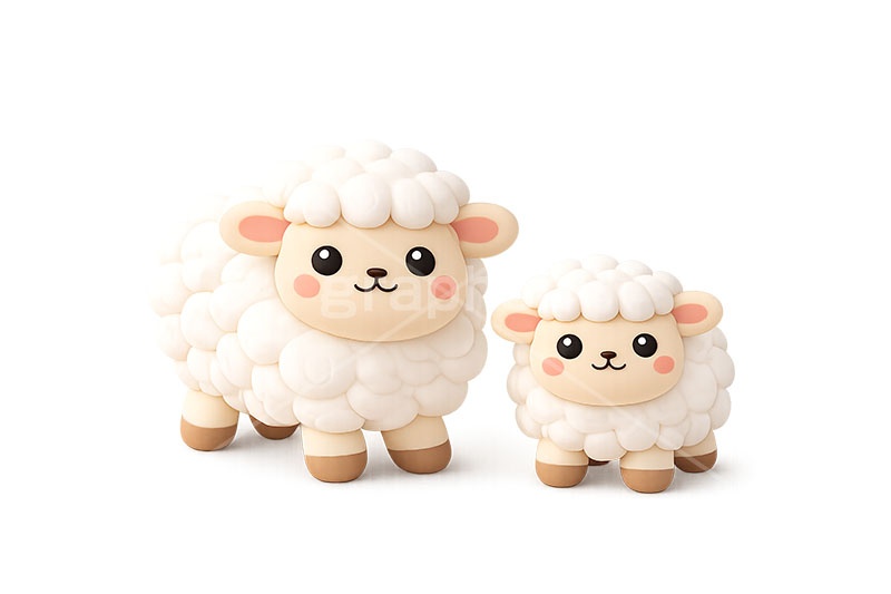 羊の親子,クレイ,粘土,未年,羊,ひつじ,ヒツジ,シープ,未,未年,干支,可愛い,かわいい,カワイイ,もこもこ,モコモコ,sheep,cute,japan,clay,AI生成素材
