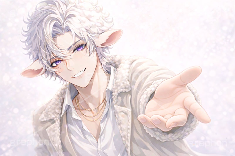 白羊のイケメン,白羊,ひつじ,ヒツジ,羊,シープ,擬人化,イケメン,男子,男の子,美男子,人物,カッコイイ,かっこいい,やさしい,優しい,癒し系,未,未年,干支,もこもこ,モコモコ,イラスト,キャラクター,illustration,sheep,character,japan,clay,AI生成素材