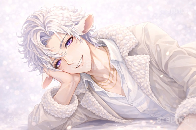 白羊のイケメン,白羊,ひつじ,ヒツジ,羊,シープ,擬人化,イケメン,男子,男の子,美男子,人物,カッコイイ,かっこいい,やさしい,優しい,癒し系,未,未年,干支,もこもこ,モコモコ,イラスト,キャラクター,illustration,sheep,character,japan,clay,AI生成素材