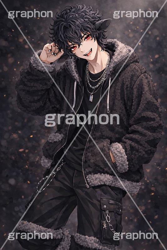 黒羊のイケメン,黒羊,ひつじ,ヒツジ,羊,シープ,擬人化,イケメン,男子,男の子,美男子,人物,カッコイイ,かっこいい,クール,やんちゃ,ストリート系,未,未年,干支,もこもこ,モコモコ,イラスト,キャラクター,illustration,sheep,character,japan,clay,AI生成素材