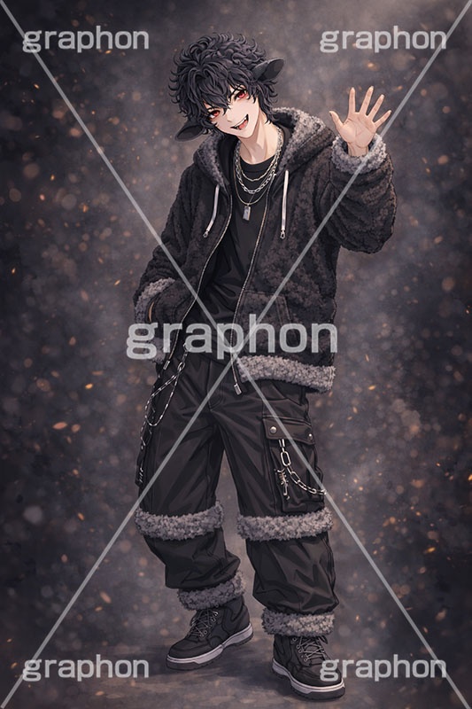 黒羊のイケメン,黒羊,ひつじ,ヒツジ,羊,シープ,擬人化,イケメン,男子,男の子,美男子,人物,カッコイイ,かっこいい,クール,やんちゃ,ストリート系,未,未年,干支,もこもこ,モコモコ,イラスト,キャラクター,illustration,sheep,character,japan,clay,AI生成素材