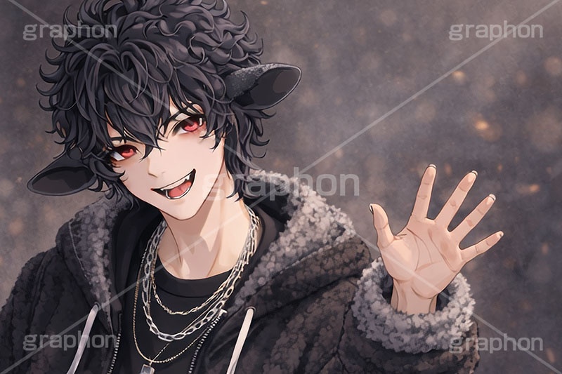 黒羊のイケメン,黒羊,ひつじ,ヒツジ,羊,シープ,擬人化,イケメン,男子,男の子,美男子,人物,カッコイイ,かっこいい,クール,やんちゃ,ストリート系,未,未年,干支,もこもこ,モコモコ,イラスト,キャラクター,illustration,sheep,character,japan,clay,AI生成素材