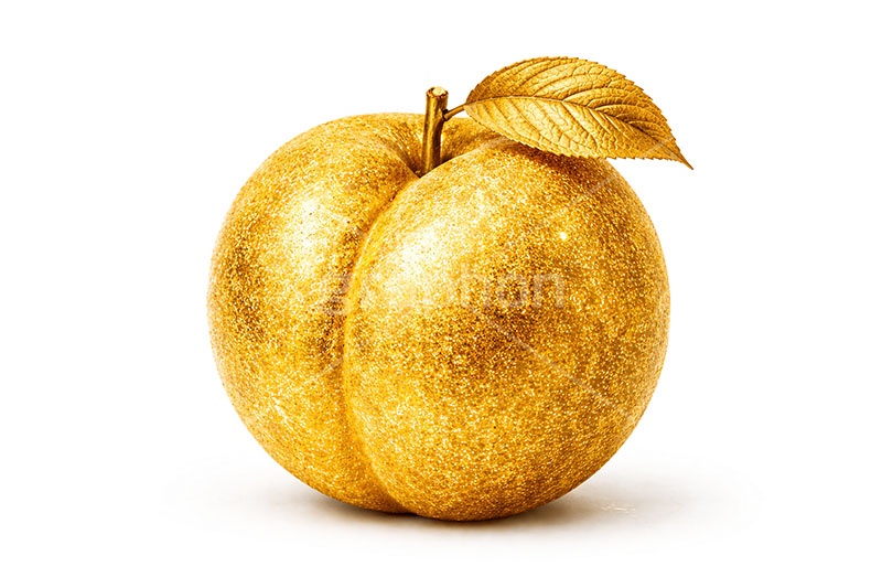 金のモモ,モモ,もも,桃,ピーチ,金のフルーツ,リッチ,ゴールド,高級,高価,キラキラ,ラメ,セレブ,面白い,おもしろ,rich,gold,fruit,peach,AI生成素材