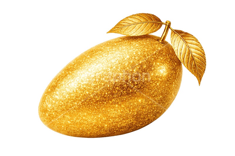 金のマンゴー,マンゴー,金のフルーツ,リッチ,ゴールド,高級,高価,キラキラ,ラメ,セレブ,面白い,おもしろ,rich,gold,fruit,mango,AI生成素材