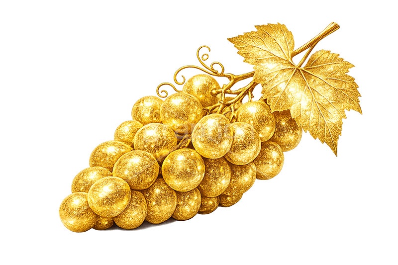 金のブドウ,ブドウ,ぶどう,葡萄,グレープ,金のフルーツ,リッチ,ゴールド,高級,高価,キラキラ,ラメ,セレブ,面白い,おもしろ,rich,gold,fruit,grape,AI生成素材