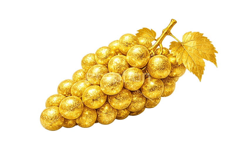 金のブドウ,ブドウ,ぶどう,葡萄,グレープ,金のフルーツ,リッチ,ゴールド,高級,高価,キラキラ,ラメ,セレブ,面白い,おもしろ,rich,gold,fruit,grape,AI生成素材