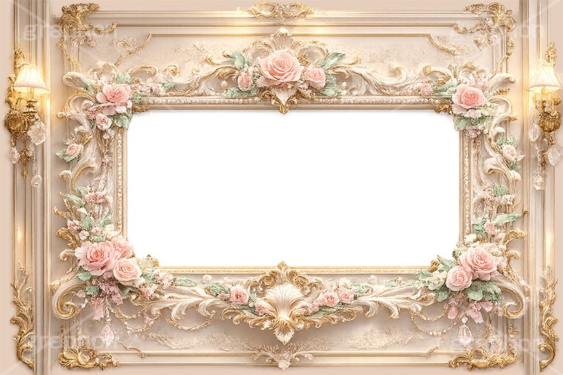 プリンセスの額縁,プリンセス,ロココ調,姫系,ロリータ,額縁,額,額ブチ,絵画,西洋,洋館,高貴,フレーム,frame,AI生成素材